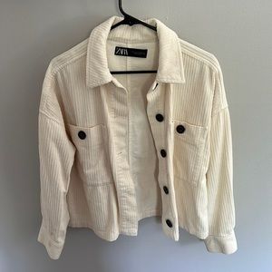 Zara Cream Corduroy Jacket with Black Button details and Breast Pockets. Size S